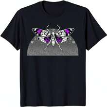 Stylish Black T-Shirt With Stunning Moth Graphic In & White On Gray WoWoMiss's Sports Cotton Short-Sleeved T-Shirt