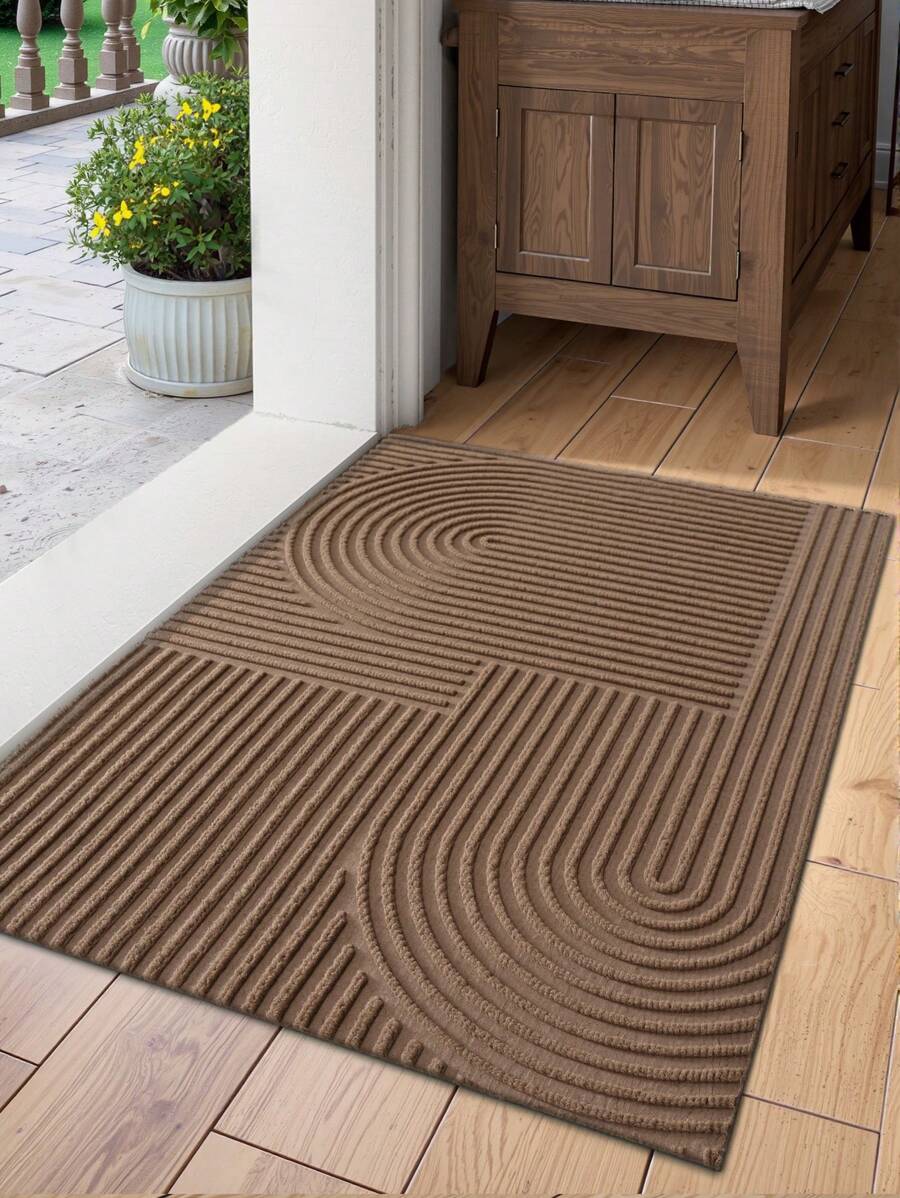 1pc Brown Striped Geometric Vintage Doormat, Modern Style All-Season Entrance Mat Made Of Polyester, Fade-Resistant, Low Profile, Non-Slip, Easy To Clean, Suitable For Patio, Indoor, Outdoor, Corridor, Garden Decor, Thick Entryway Decor Bathroom Kitchen Decor