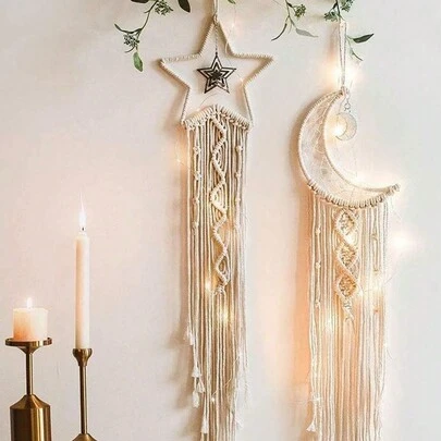 3/2/1pc 波西米亚风极简主义星形吊坠/月亮，壁挂，波西米亚风编织壁挂挂毯，手工编织叶子和流苏墙饰，带长流苏的捕梦网捕梦网墙饰，房间装饰，墙面装饰，礼品，适用于客厅家居装饰卧室装饰装饰家居装饰，房间装饰，墙面装饰