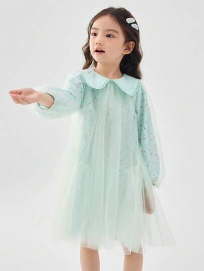 Balabala 女孩碎花薄紗連衣裙，幼兒甜蜜春季服裝