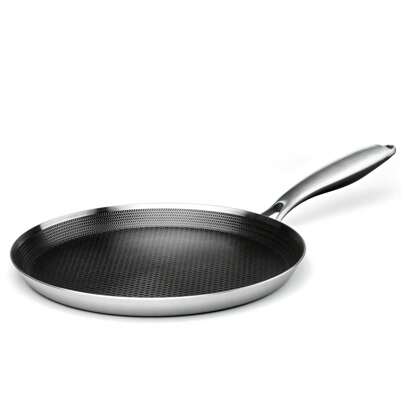 Stainless Steel Crepe Pan - 11inch Non-Stick Crepe Pan, Stainless Steel Honeycomb Coated Pancake Pan, Non-Stick Flat Skillet Tahua Tortilla Skillet, Induction Compatible, Suitable For Home Kitchens, Outdoor Camping, Barbecues