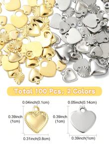 Approx. 100 PCS Mixed Gold And Silver Color Stainless Steel Heart Pendants, Suitable For DIY Jewelry Making And Valentine's/Mother's Day Gifts