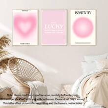 3pcs/Set, Canvas Painting And Poster, Framed, Ready To Hang, I Am Lucky, Everything Works For Me, Mental Health, Pink Aura Energy Gradient Painting, Minimalism, Home Decor, Wall Art, Room Decoration, Creative Gift, Living Room, Bedroom, Dining Room, Office Gifts Birthday Graduation - Multicolor - View 6