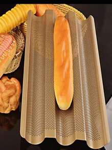 1pc Gold French Baguette Cake Mold, Perforated Bread Loaf Baking Tray, Non-Stick French Stick Bread Pan, Wavy Slot Toast Box, Baking Tool