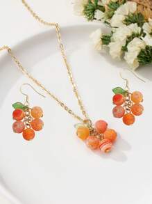 Bohemian Style Orange Agate Stone Pendant Necklace And Earring Set, Natural Gemstone, Suitable For Casual Wear - Red - View 11