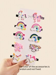10pcs Cute Unicorn Hair Clips (Accessory Color And Card Packaging May Vary From Actual Item)