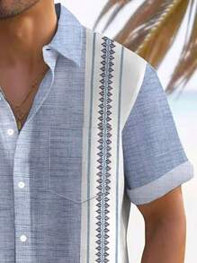 Retro geometrisches Farbblock strukturiertes 3D Digital bedrucktes Herren Kurzarm Hemd