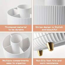 360° Rotating Makeup Organizer - 1pc Plastic Cosmetic Storage With 5 Compartments - Multi-Functional Holder For Brushes, Lipsticks, Skin Care Products, And Stationery - Unscented Desk Caddy With Luxury Stripe Design