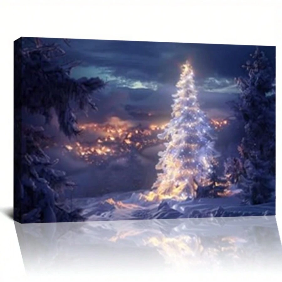 Framed Denozer - Christmas Wall Art Painting Pictures Festival Art Print On Canvas For Bedroom Living Room Home Wall Decor,Stretched And Framed Ready To Hang