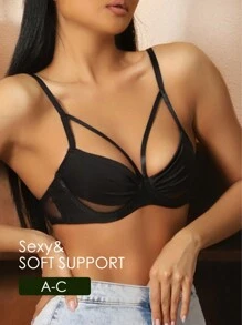 性感欧美风钢圈文胸，网眼面料，舒适，无海绵，提升支撑大胸围，防下垂