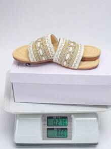 Sandalias tipo mule de suela plana de color beige sólido para interiores y exteriores, de diseño ligero con plantilla bordada, casual para caminar en el parque, adecuadas para todas las estaciones, calzado de mujer