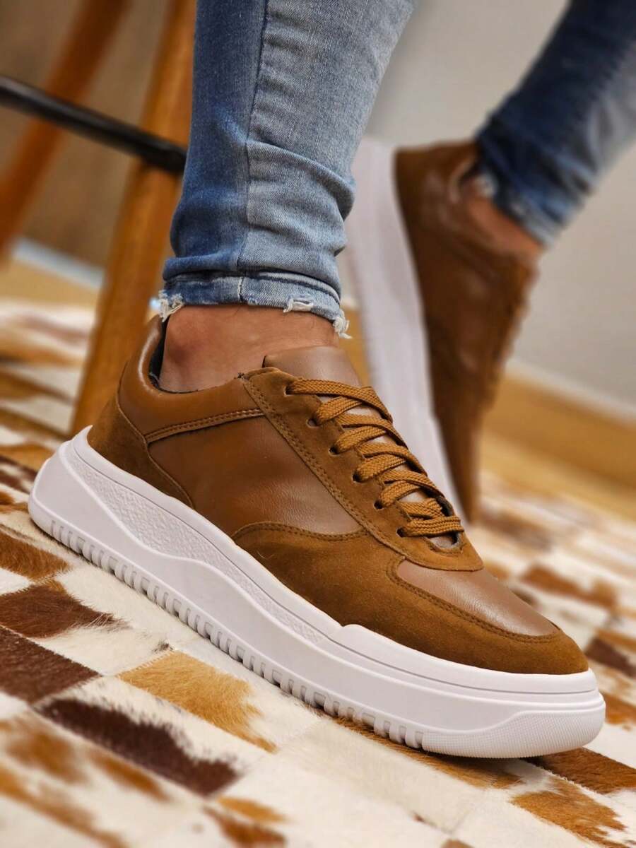 Men's Sneakers High Sole Platform Casual Minimalist Versatile - 駝色 - 查看 1