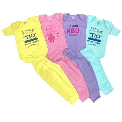 8 Pack con 4 Pañaleros Manga Larga estampados Y 4 Pantalones 100% Algodón para bebé de 0 hasta 18 meses