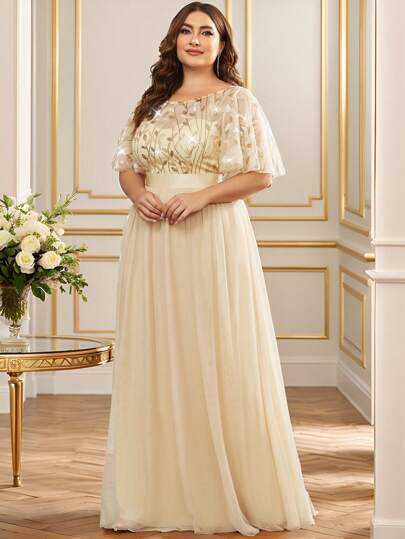 EVERPRETTY فستان سهرة أنيق من الشبك والترتر لحفلات الزفاف والحفلات الرسمية والحفلات الخاصة، فستان وصيفة العروس مناسب للخريف والشتاء