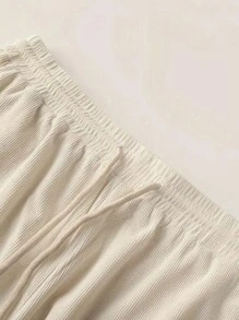 Men's Solid Color Front Lace-Up Pocket Casual Simple Shorts, For Daily Wear