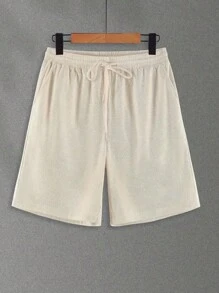 Men's Solid Color Front Lace-Up Pocket Casual Simple Shorts, For Daily Wear