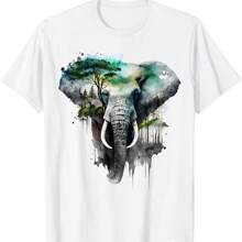 Elephant Tree Forest Animal Print Art Animal Lover Elephant T-Shirt
