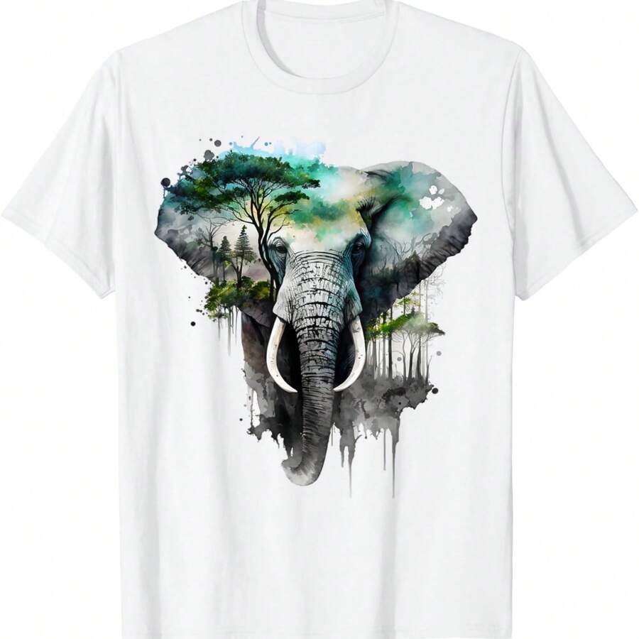 Elephant Tree Forest Animal Print Art Animal Lover Elephant T-Shirt
