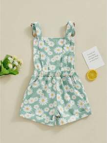 Kids Girls Jean Overalls Daisy Print Sleeveless Adjustable Strpas Imitation Denim Shortall Summer Romper Jumpsuit
