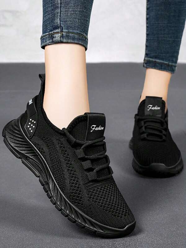 Casual Malla Transpirable Antideslizante Ligero Zapatillas de deporte para mujer, Punta Redonda Color Sólido Cordones Pareja Piso Pendiente Tacón Grueso Fondo Sandalias, Adecuado para Correr, Caminar, Tenis, Uso Diario, Piezas de Moda