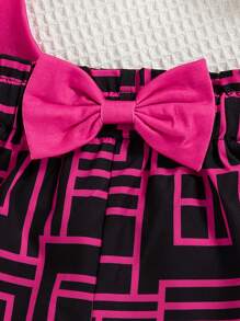 2 Stücke/Set Mädchen Lässig Outfit mit Cartoon Portrait Muster, Rundhals Kurzarm T-Shirt und Schleife Shorts, Sommer