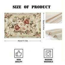 1set/1pc/4pcs/6pcs Shabby Chic Floral Placemats, 100% Linen Woven RectangularTable Decor, Elegant Rose And Lace Design, Machine Washable Polyester Placemat, Protected Tabletop, Heat Resistant, Dirty And Easy To Clean Placemats, Table Decoration, HolidayParty Layout, Desktop Protection, Can Be Used As Gifts
