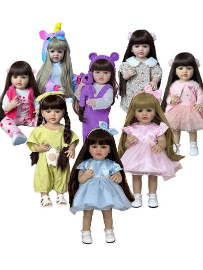 栩栩如生的 55 厘米婴儿重生女孩娃娃，全身柔软硅胶，22 英寸鲜活新生公主幼儿婴儿可爱装扮玩具，儿童生日礼物（部分零件随机）