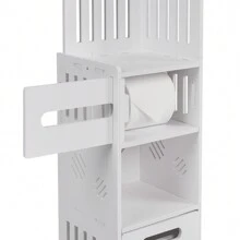 VECELO Corner Shelf Stand, Corner Shelves With Cabinet For Bathroom Narrow Space,Small Storage Organizer With Toilet Paper Drawer In Restroom Waterproof Lightweight,White