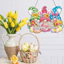 欢乐复活节木质装饰标牌小矮人设计现代风格室内家居装饰木质悬挂复活装饰用品 - 彩色 - 查看 4