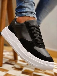 Men's Sneakers High Sole Platform Casual Minimalist Versatile - Hitam - View 2
