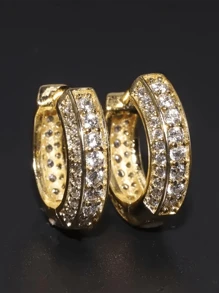 2件套男士朋克耳环，钛金属耳钉，金银色镶钻耳环