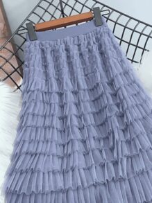 Temperament Knitted Skirt Layered Cake Skirt - Grey - View 2
