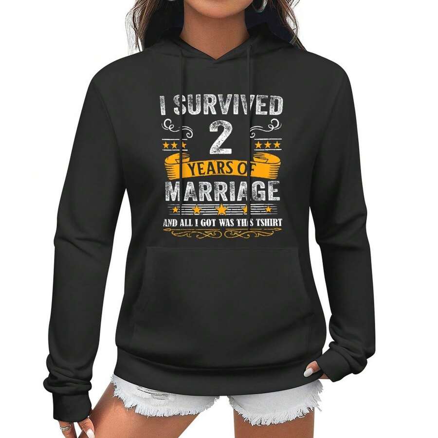 I Survived 2 Years Of Marriage Funny Wedding Anniversary Premium Hoodie For Women Tops First Father's Day Hoodies New , Suitable As A Gift