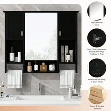 35'' X 28'' Modern Wall Mounted Bathroom Storage Cabinet, Bathroom Wall Cabinet With Mirror, Medicine Cabinet With Towels Bar