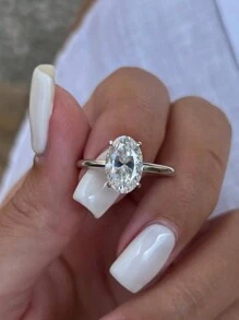 1 Peça Anel de Noivado Oval com 5 Pedras Cintilantes, Aliança de Casamento para Mulheres, Anel de Promessa Eternidade, Joia Fina para Presente