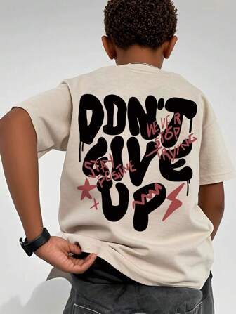 Tween Boy Casual Printed Round Neck Short Sleeve T-Shirt, Summer Top