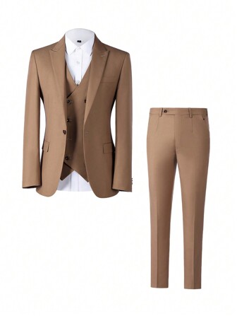 Men's Slim Fit 3 Pieces Suit, One Button Blazer Set, Jacket Vest & Pants
