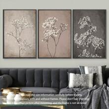 3 件套，帆布挂画，带框装饰画，海报，墙壁艺术，植物木框帆布墙画，米色北欧花卉印花，防水艺术品，适用于家庭和宿舍装饰，经典现代风格，室内外使用，春夏，垂直方向 - 彩色 - 查看 8
