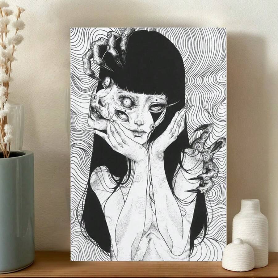 Framed Gothic Horror Black And White Anime Poster Canvas Art Poster And Wall Art Picture Print Modern Family Bedroom Decor Posters - Framed - View 1