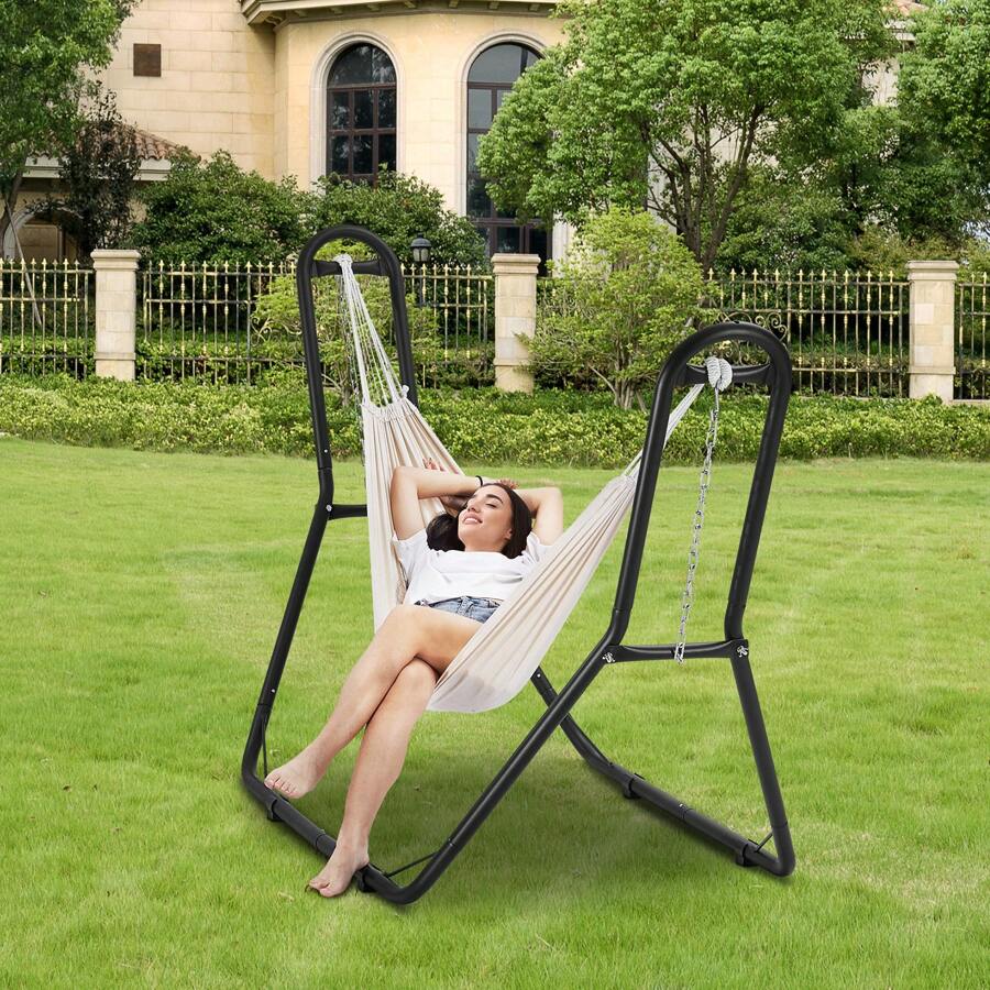 Hammock Stand, Larch Wood Arc, Universal 2 Person Hammock Stand, Adjustable Heavy Duty 450-550 Lbs Capacity Hammock Stand Fits 6.9-13.5 Ft Hammocks For Outdoor And Indoor Portable Hammock Stand With Chain, Hook, And Carrying Bag - 450 Lbs Capacity, Steel, 6.9-12.8 Ft - View 1