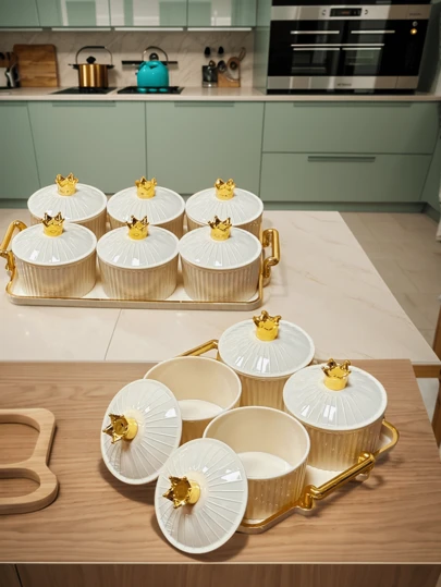 1 套皇冠设计小吃盘和托盘套装，小吃、糖果、干果、饼干储存套装，婚礼和活动装饰