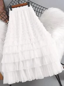 Temperament Knitted Skirt Layered Cake Skirt - White - View 1