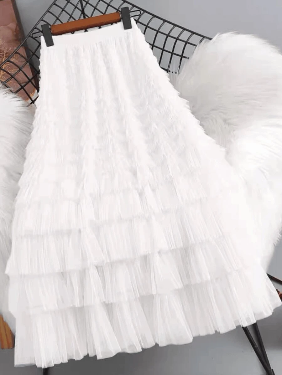 Temperament Knitted Skirt Layered Cake Skirt - White - View 1