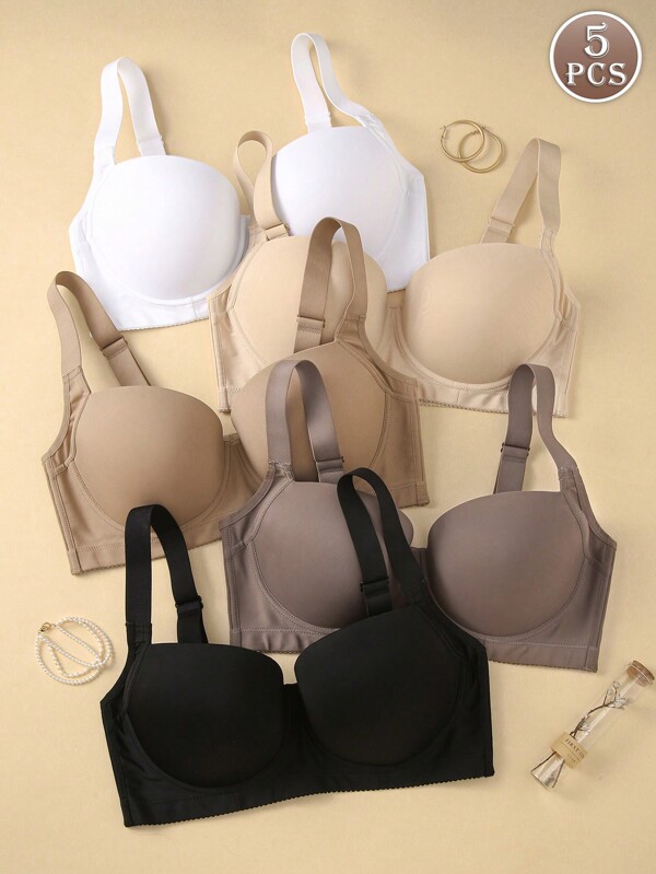 5 paquetes de lencería de mujer talla grande, de colores variados, con suave y simple recogido