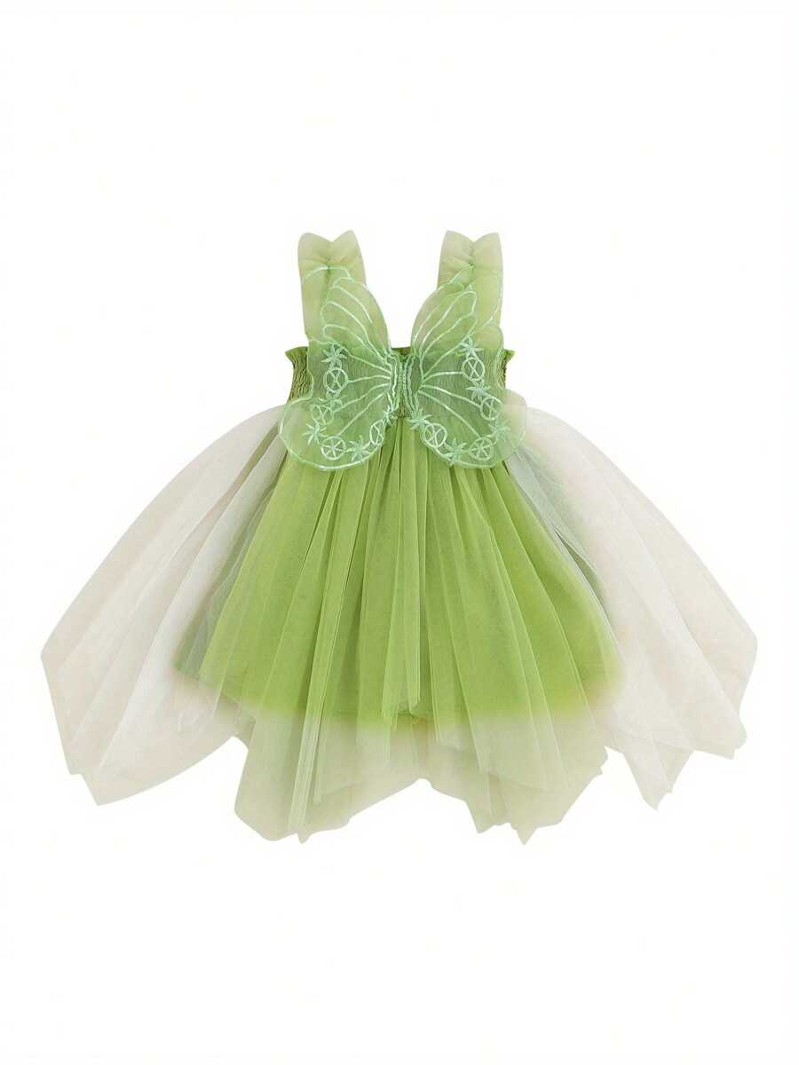 Toddler Kids Girls Dress Butterfly Embroidery Tiered Tulle Sleeveless Cami Dress Summer Casual Clothes Princess Dress - màu xanh lá - Xem 1