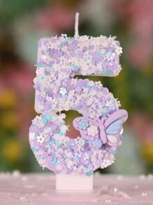 1 pieza Vela de cumpleaños creativa de mariposa tricolor morada, decoración de pastel para fiesta de aniversario, decoración de fiesta