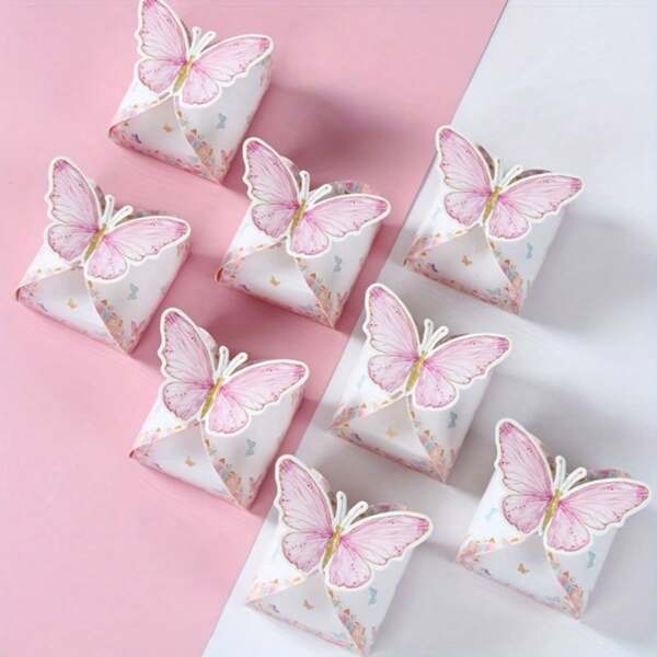 12/24 Unidades Caixas de Doces em Formato de Borboleta com Design Floral Decorativo - Caixas de Presente de Papel Universal com Acessórios para Aniversário, Casamento e Chá de Bebê - Para Todas as Ocasiões - Presente Perfeito para Convidados e Anfitriões de Festa