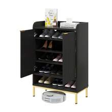 Modern Shoe Cabinet With Fluted Door,5-Tier Farmhouse Shoe Cabinet With 3 Adjustable Shelves,41.5'' Tall Wooden Shoe Rack Organizer Cabinet For Entryway, Hallway,Living Room - Natural - 查看 11