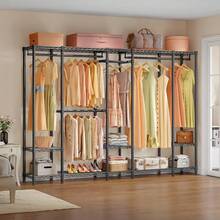 VIPEK V50 Extra Large Portable Closet Rack Bedroom Armoire Freestanding Wardrobe Closet, Heavy Duty Clothes Rack Multi-Functional Metal Clothing Rack For Hanging Clothes, Max Load 1300lbs, Gold - 黑色 - 查看 6