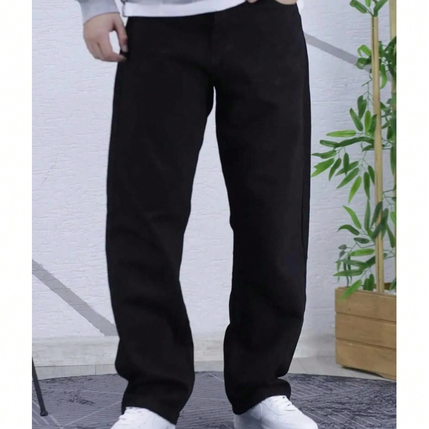 Jeans casuales de pierna recta lavados estilo Y2K para hombres, pantalones vaqueros minimalistas de denim negro